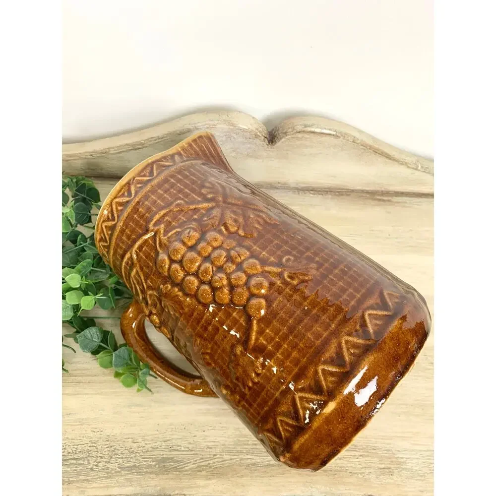Antique North Star Stoneware Pitcher Brown Glaze Jug Vase Rustic Cottagecore